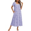 Ekouaer Cotton Long Nightgowns for Women Vintage House Dress with Pockets(Purple Speckle)