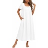 Ekouaer Cotton Long Nightgowns for Women Vintage House Dress with Pockets(White)