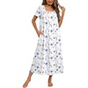Ekouaer Cotton Long Nightgowns for Women Vintage House Dress with Pockets(White With Blue Flowers)