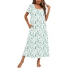 Ekouaer Cotton Long Nightgowns for Women Vintage House Dress with Pockets(White With Green Garden)