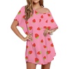 Ekouaer Cotton Nightgowns for Women Oversized Sleep Shirt Tshirt Night Gown(Pink Strawberry)