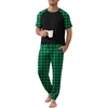 Ekouaer Mens Pajama Set Short Sleeve Pjs with Pant 2 Piece Lounge Set S-3XL(Green-black Plaid)