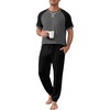 Ekouaer Mens Pajama Set Short Sleeve Pjs with Pant 2 Piece Lounge Set S-3XL(Grey Black)