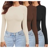 Ekouaer Womens 3 Pack Long Sleeve Shirts Stretch Fitted Thermal Underscrubs(Black/Coffee/Beige1)
