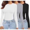 Ekouaer Womens 3 Pack Long Sleeve Shirts Stretch Fitted Thermal Underscrubs(Black/Pearl Gray/White)