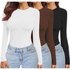 Ekouaer Womens 3 Pack Long Sleeve Shirts Stretch Fitted Thermal Underscrubs(Black/White/Coffee)
