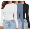 Ekouaer Womens 3 Pack Long Sleeve Shirts Stretch Fitted Thermal Underscrubs(Black/White/Pale Blue)