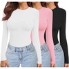 Ekouaer Womens 3 Pack Long Sleeve Shirts Stretch Fitted Thermal Underscrubs(Black/White/Pink)
