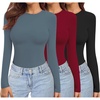 Ekouaer Womens 3 Pack Long Sleeve Shirts Stretch Fitted Thermal Underscrubs(Black/Winered//Blue)
