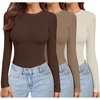 Ekouaer Womens 3 Pack Long Sleeve Shirts Stretch Fitted Thermal Underscrubs(Coffee/Brown/Beige)