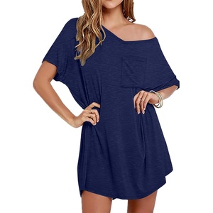 Ekouaer Cotton Nightgowns for Women Oversized Sleep Shirt Tshirt Night Gown(Navy Blue)