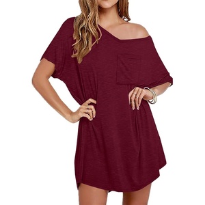 Ekouaer Cotton Nightgowns for Women Oversized Sleep Shirt Tshirt Night Gown(Wine Red)