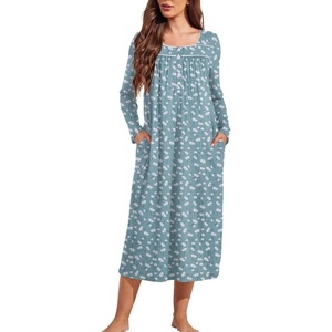 Ekouaer Long Sleeve Nightgowns for Women Sleep Shirt Henley Sleep Dress(Green)