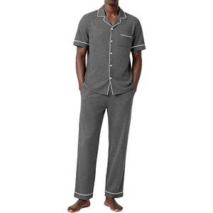 Ekouaer Men’s Cotton Pajama Set Short Sleeve Button Down Sleepwear Pjs(Dark Gray)