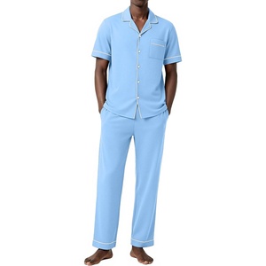 Ekouaer Men’s Cotton Pajama Set Short Sleeve Button Down Sleepwear Pjs(Light Blue)