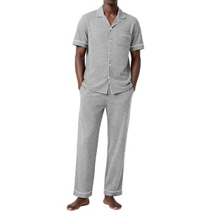 Ekouaer Men’s Cotton Pajama Set Short Sleeve Button Down Sleepwear Pjs(Light Gray)
