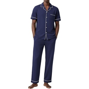 Ekouaer Men’s Cotton Pajama Set Short Sleeve Button Down Sleepwear Pjs(Navy Blue)