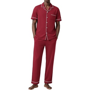 Ekouaer Men’s Cotton Pajama Set Short Sleeve Button Down Sleepwear Pjs(Wine Red)