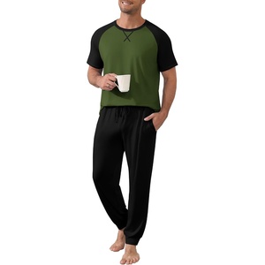 Ekouaer Mens Pajama Set Short Sleeve Pjs with Pant 2 Piece Lounge Set S-3XL(Army Green Black)