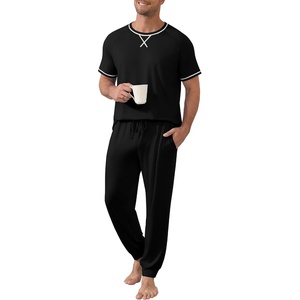 Ekouaer Mens Pajama Set Short Sleeve Pjs with Pant 2 Piece Lounge Set S-3XL(Black)