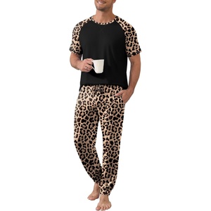 Ekouaer Mens Pajama Set Short Sleeve Pjs with Pant 2 Piece Lounge Set S-3XL(Black Leopard)
