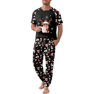 Ekouaer Mens Pajama Set Short Sleeve Pjs with Pant 2 Piece Lounge Set S-3XL(Black Reindeer Christmas)