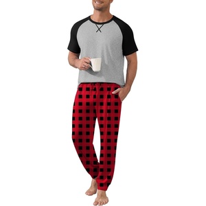 Ekouaer Mens Pajama Set Short Sleeve Pjs with Pant 2 Piece Lounge Set S-3XL(Black-red Plaid)