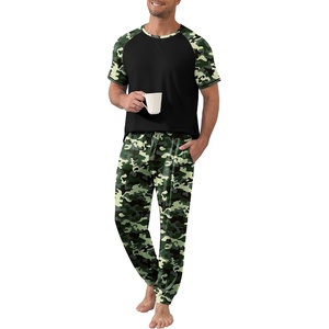 Ekouaer Mens Pajama Set Short Sleeve Pjs with Pant 2 Piece Lounge Set S-3XL(Camo Black)