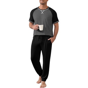 Ekouaer Mens Pajama Set Short Sleeve Pjs with Pant 2 Piece Lounge Set S-3XL(Grey Black)