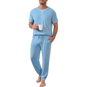 Ekouaer Mens Pajama Set Short Sleeve Pjs with Pant 2 Piece Lounge Set S-3XL(Light Blue)