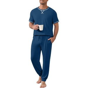 Ekouaer Mens Pajama Set Short Sleeve Pjs with Pant 2 Piece Lounge Set S-3XL(Navy Blue)