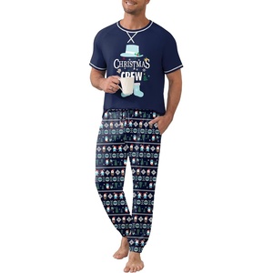 Ekouaer Mens Pajama Set Short Sleeve Pjs with Pant 2 Piece Lounge Set S-3XL(Navy Christmas Crew)