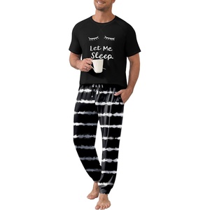 Ekouaer Mens Pajama Set Short Sleeve Pjs with Pant 2 Piece Lounge Set S-3XL(Tie-dye Black White)