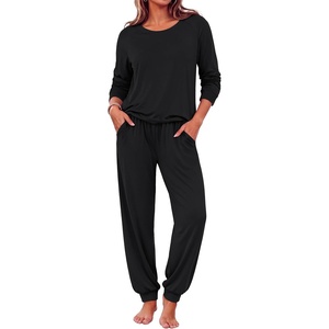 Ekouaer Pajamas for Women Set Long Sleeve Pjs Soft 2 Piece Cozy Loungewear(Black)