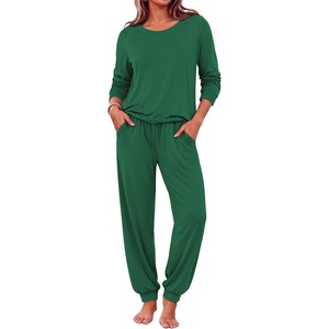 Ekouaer Pajamas for Women Set Long Sleeve Pjs Soft 2 Piece Cozy Loungewear(Dark Green)