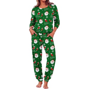 Ekouaer Pajamas for Women Set Long Sleeve Pjs Soft 2 Piece Cozy Loungewear(Green Christmas)