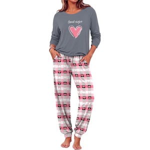 Ekouaer Pajamas for Women Set Long Sleeve Pjs Soft 2 Piece Cozy Loungewear(Heart Pink Black Plaid)
