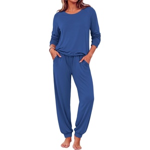 Ekouaer Pajamas for Women Set Long Sleeve Pjs Soft 2 Piece Cozy Loungewear(Navy Blue)