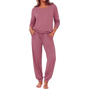 Ekouaer Pajamas for Women Set Long Sleeve Pjs Soft 2 Piece Cozy Loungewear(Pale Violet Red)