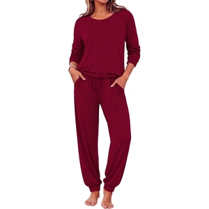 Ekouaer Pajamas for Women Set Long Sleeve Pjs Soft 2 Piece Cozy Loungewear(Red)