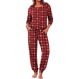 Ekouaer Pajamas for Women Set Long Sleeve Pjs Soft 2 Piece Cozy Loungewear(Red Plaid Bow)