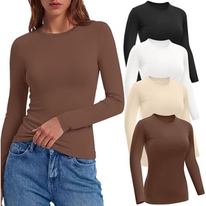 Ekouaer Women Long Sleeve Thermal Shirts Micro Fleece Tops Warm Undershirts(Black/White/Beige/Brown)