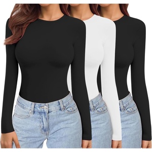 Ekouaer Womens 3 Pack Long Sleeve Shirts Stretch Fitted Thermal Underscrubs(Black/Black/White)