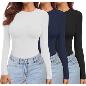 Ekouaer Womens 3 Pack Long Sleeve Shirts Stretch Fitted Thermal Underscrubs(Black/White/Navy Blue)