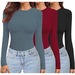 Ekouaer Womens 3 Pack Long Sleeve Shirts Stretch Fitted Thermal Underscrubs(Black/Winered//Blue)