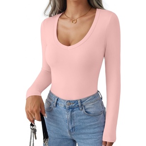 Ekouaer Womens Deep V Neck Long Sleeve Shirts Basic Thermal Tops(Light Pink)
