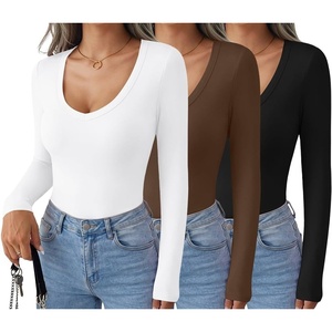 Ekouaer Womens Deep V Neck Long Sleeve Shirts Basic Thermal Tops(Z-black/White/Coffee)