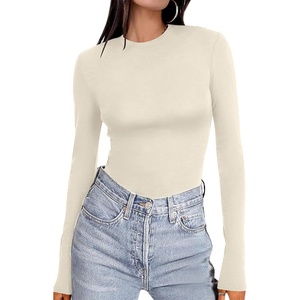 Ekouaer Women’s Long Sleeve Shirts Tight Fitted Tops Thermal Underscrubs(Beige)