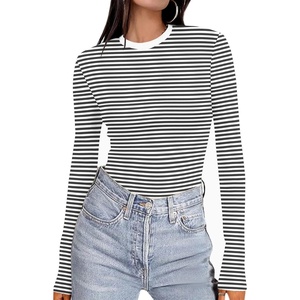 Ekouaer Women’s Long Sleeve Shirts Tight Fitted Tops Thermal Underscrubs(Black White Stripe)