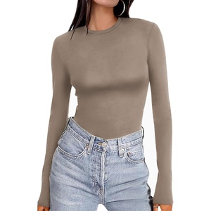 Ekouaer Women’s Long Sleeve Shirts Tight Fitted Tops Thermal Underscrubs(Brown Grey)
